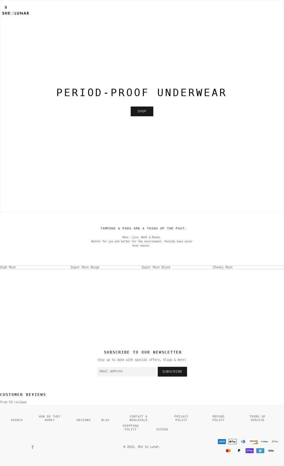 sheislunar.com.au shopify website screenshot