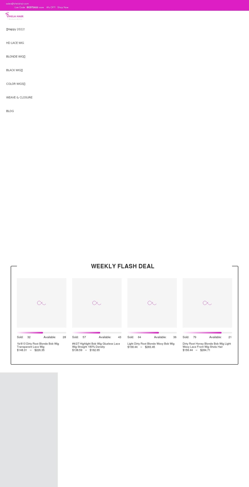 shelahair.com shopify website screenshot