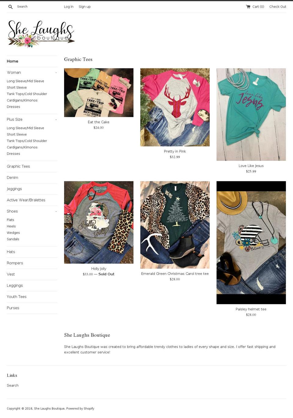 shelaughsbotq.com — Shopify storefront screenshot