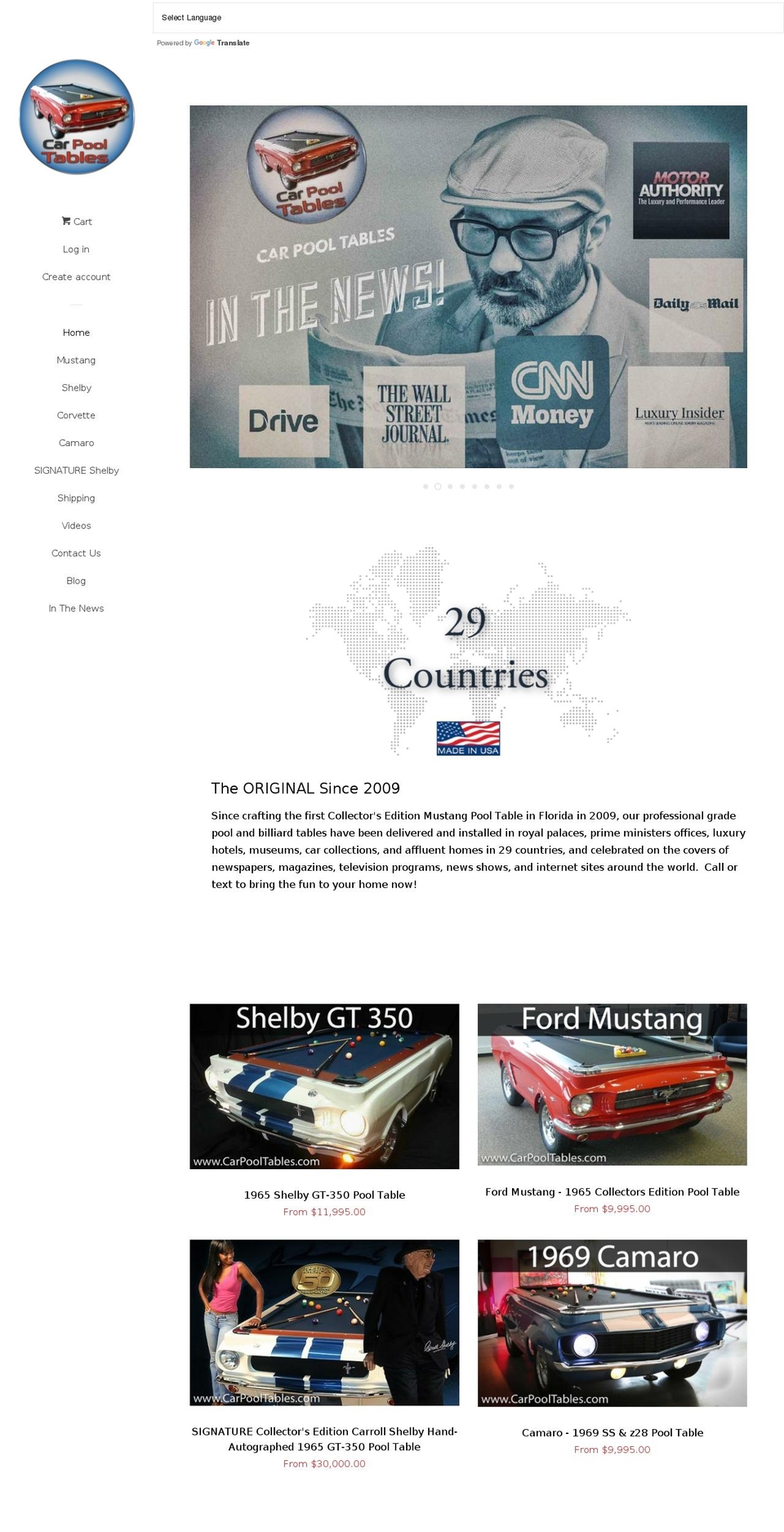 shelbypooltable.com — Shopify storefront screenshot