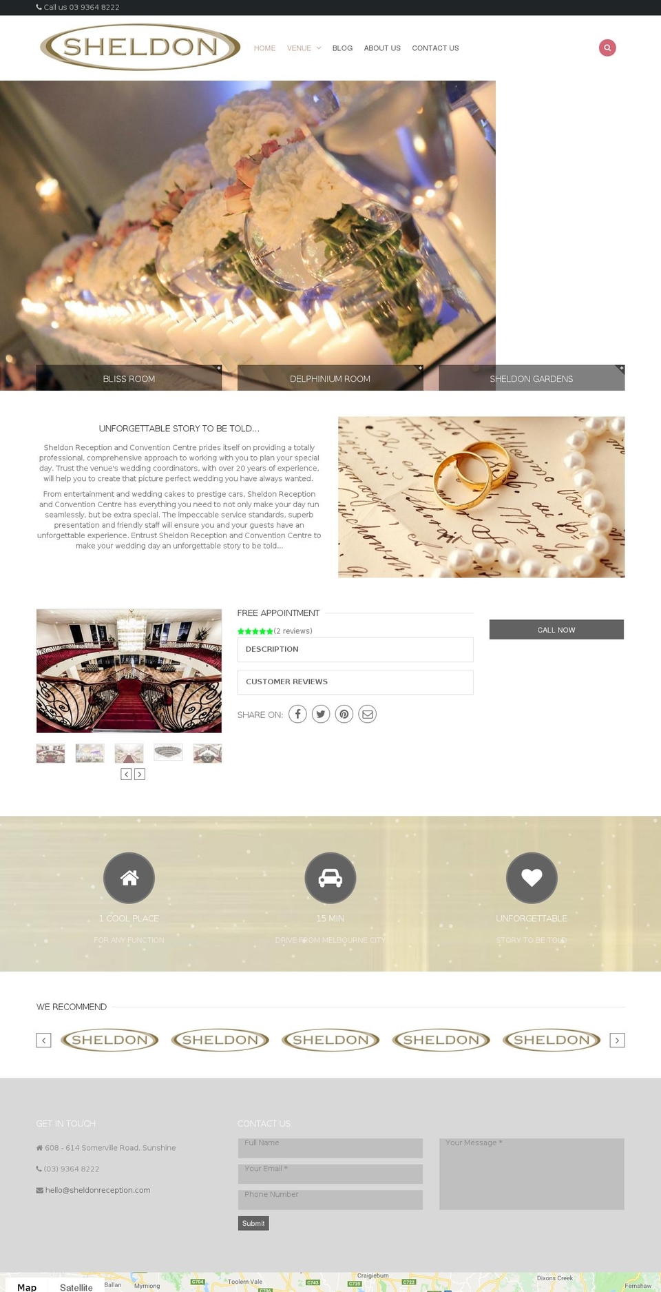 sheldonreception.net shopify website screenshot