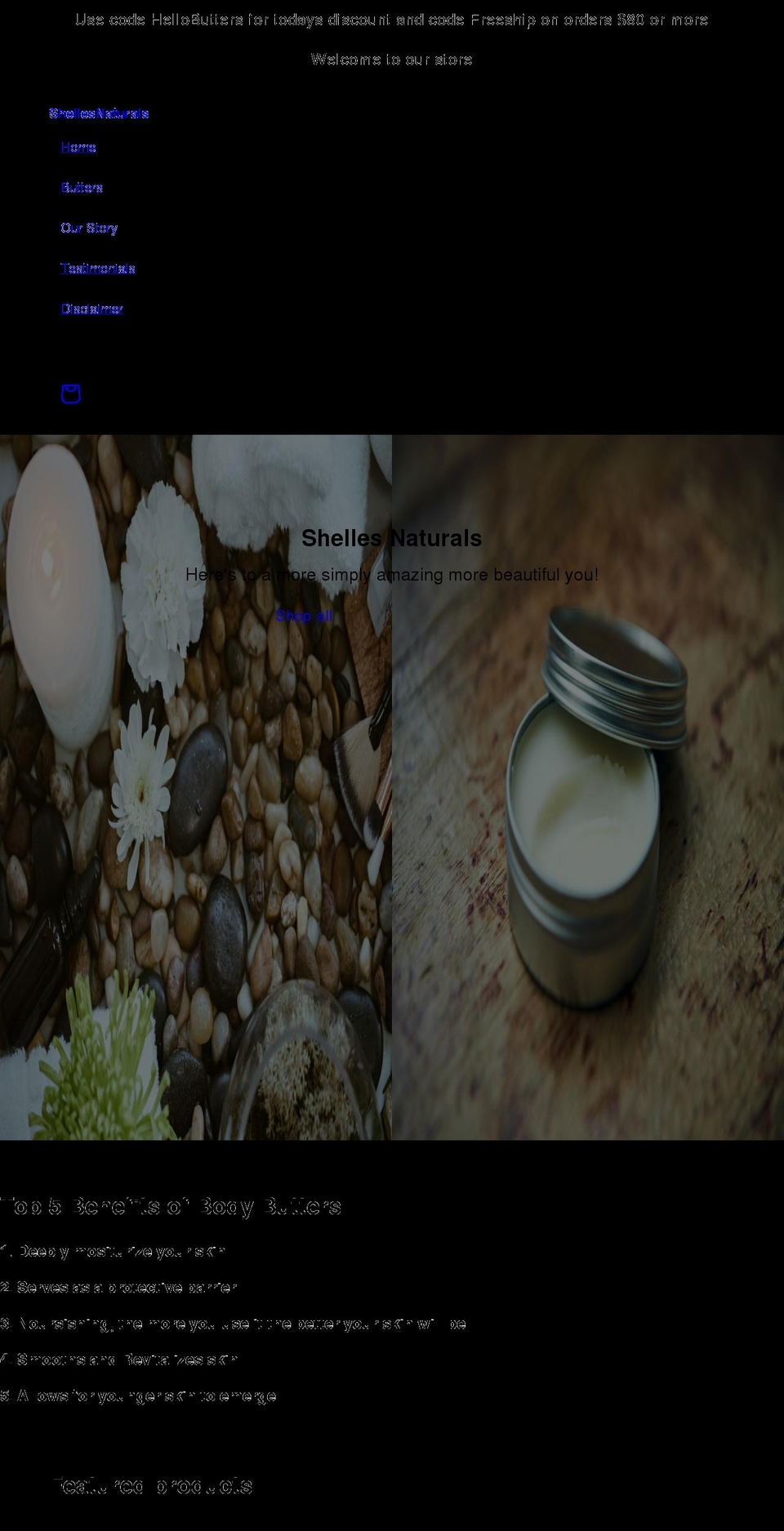 shellesnaturals.com shopify website screenshot