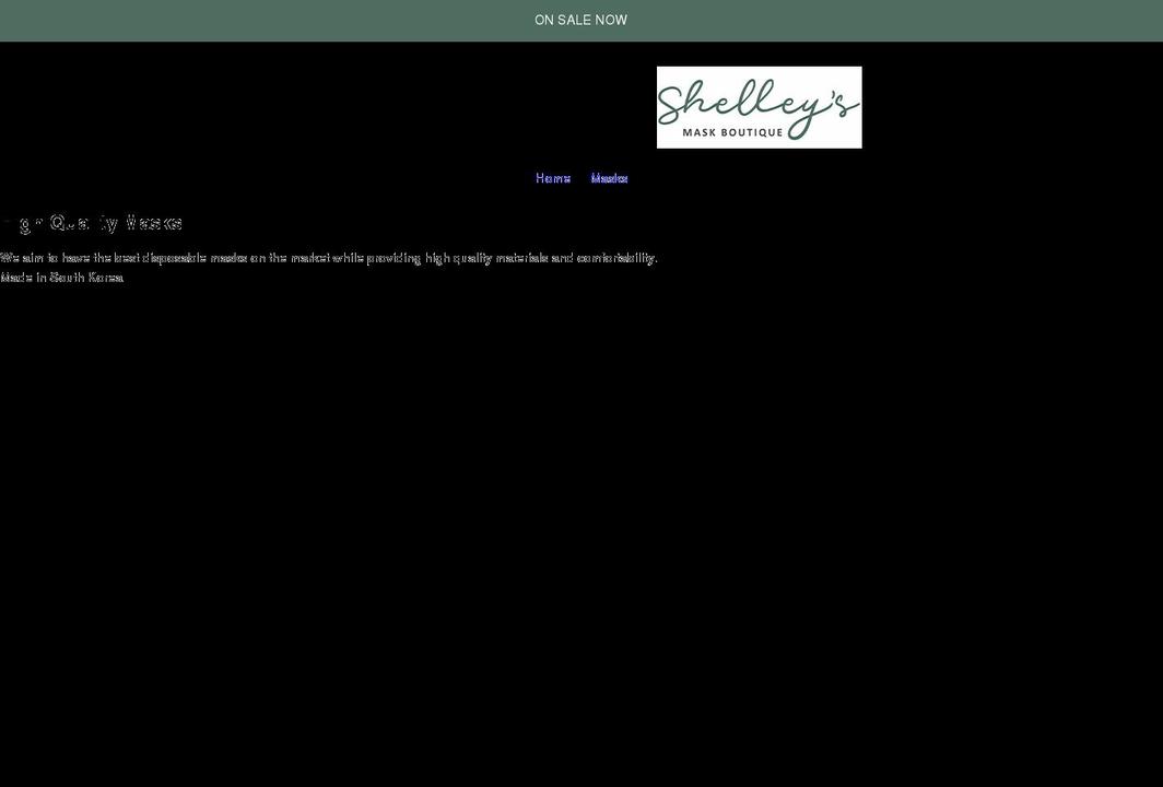 shelleysmaskboutique.com shopify website screenshot