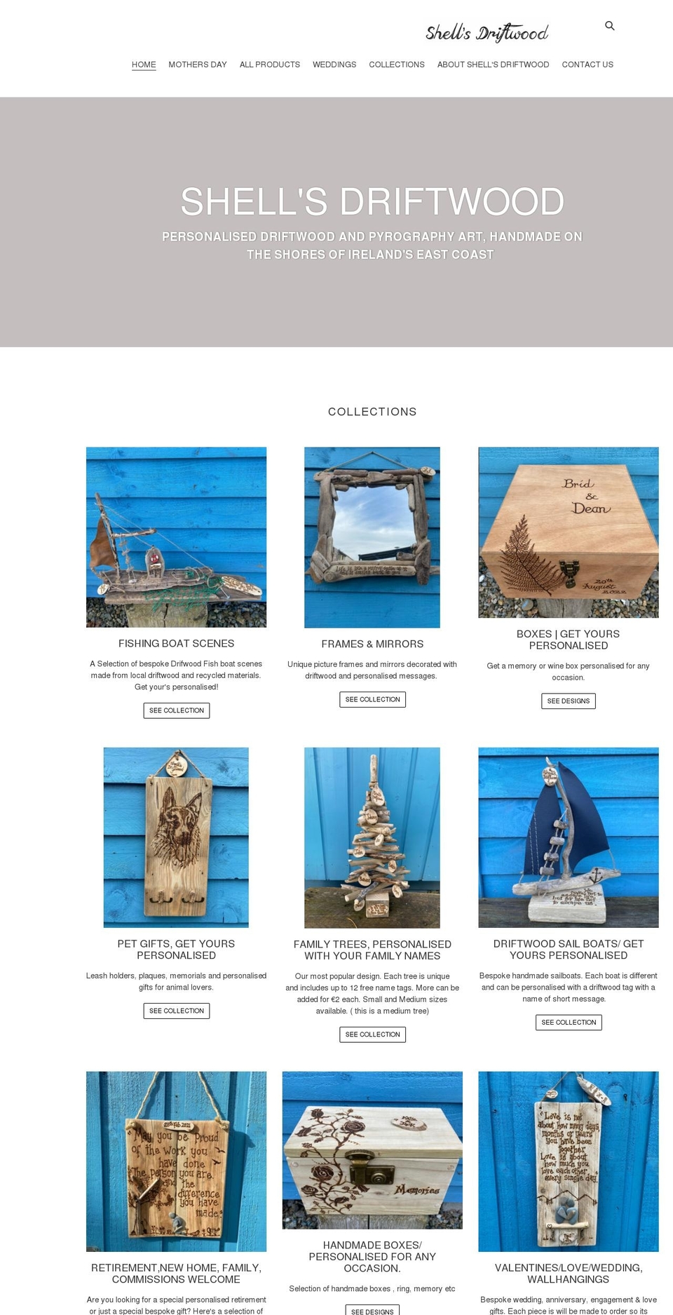 shellsdriftwood.com shopify website screenshot