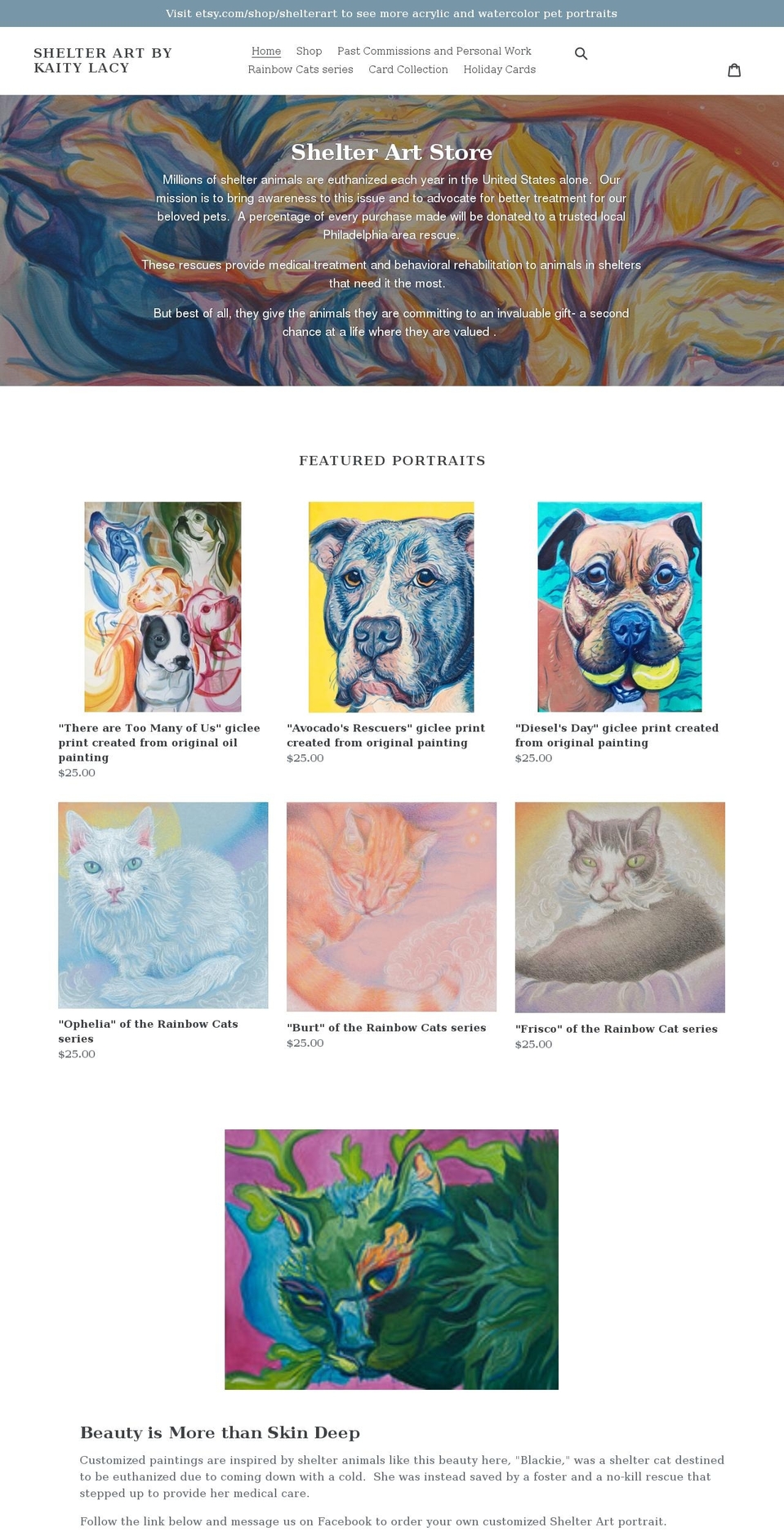 shelterart.org shopify website screenshot