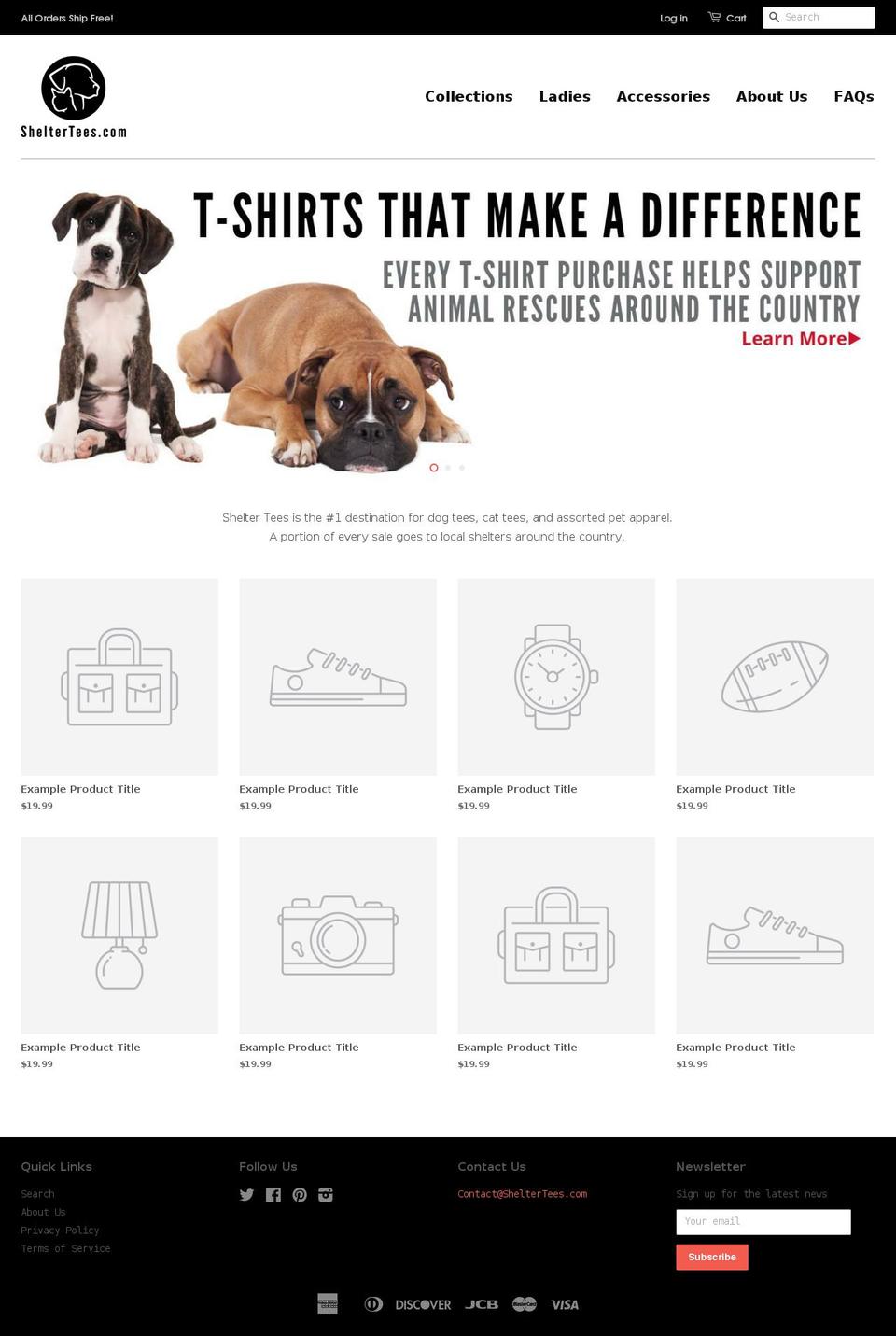 sheltertees.com shopify website screenshot