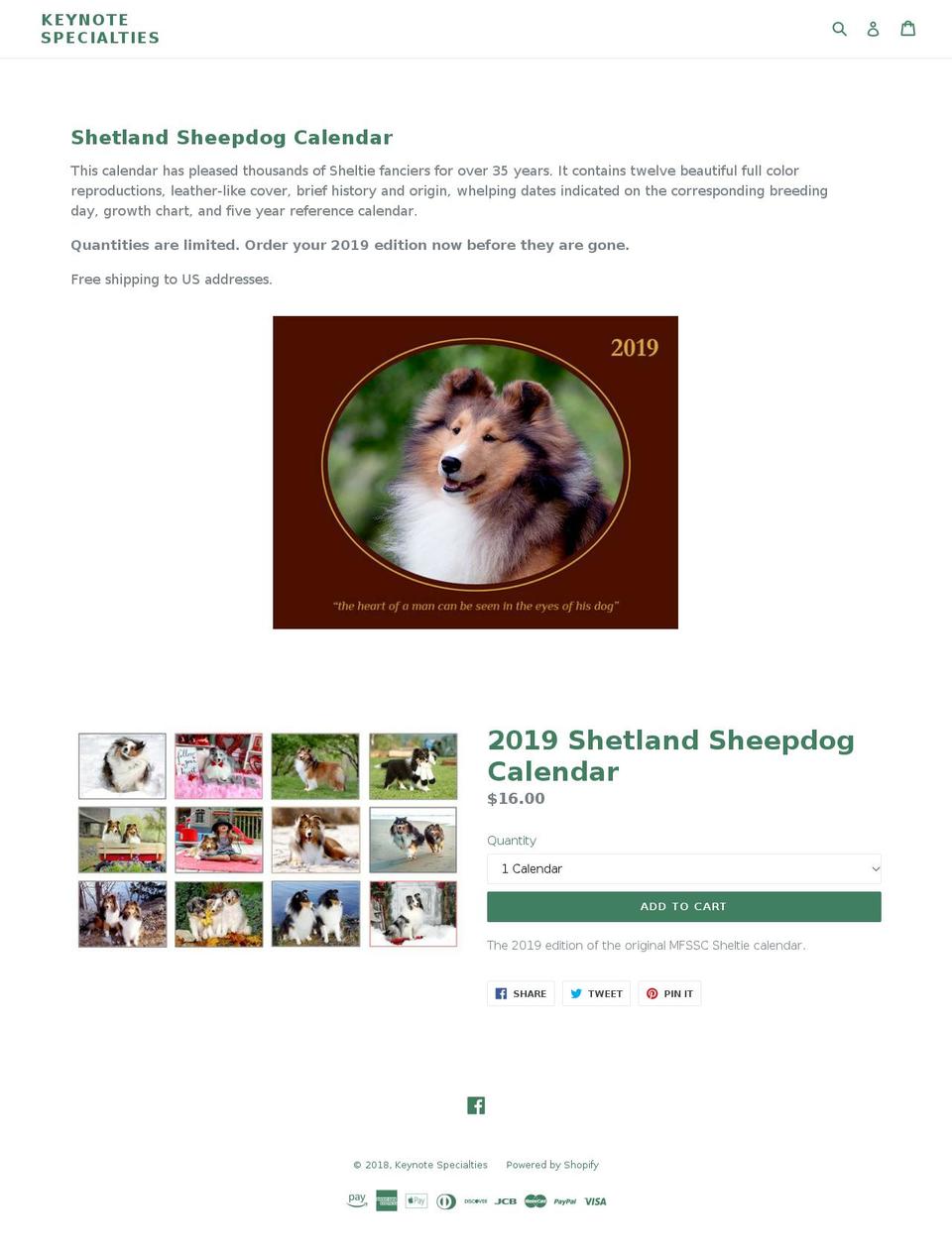 sheltiecalendar.com — Shopify storefront screenshot