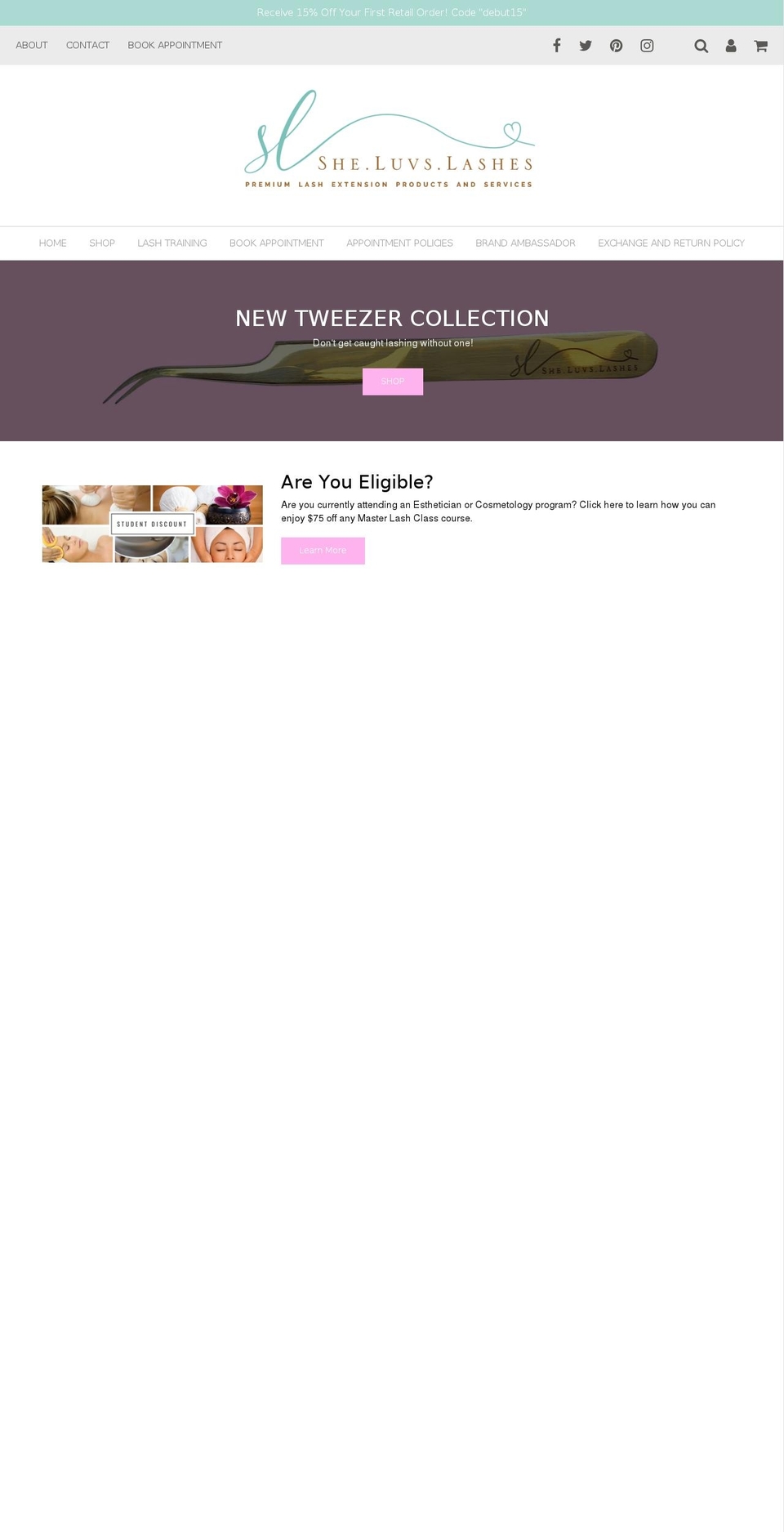sheluvslashes.com — Shopify storefront screenshot