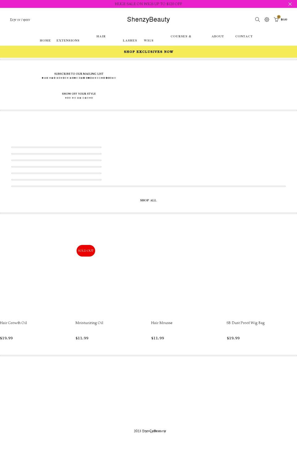 shenzybeauty.com shopify website screenshot