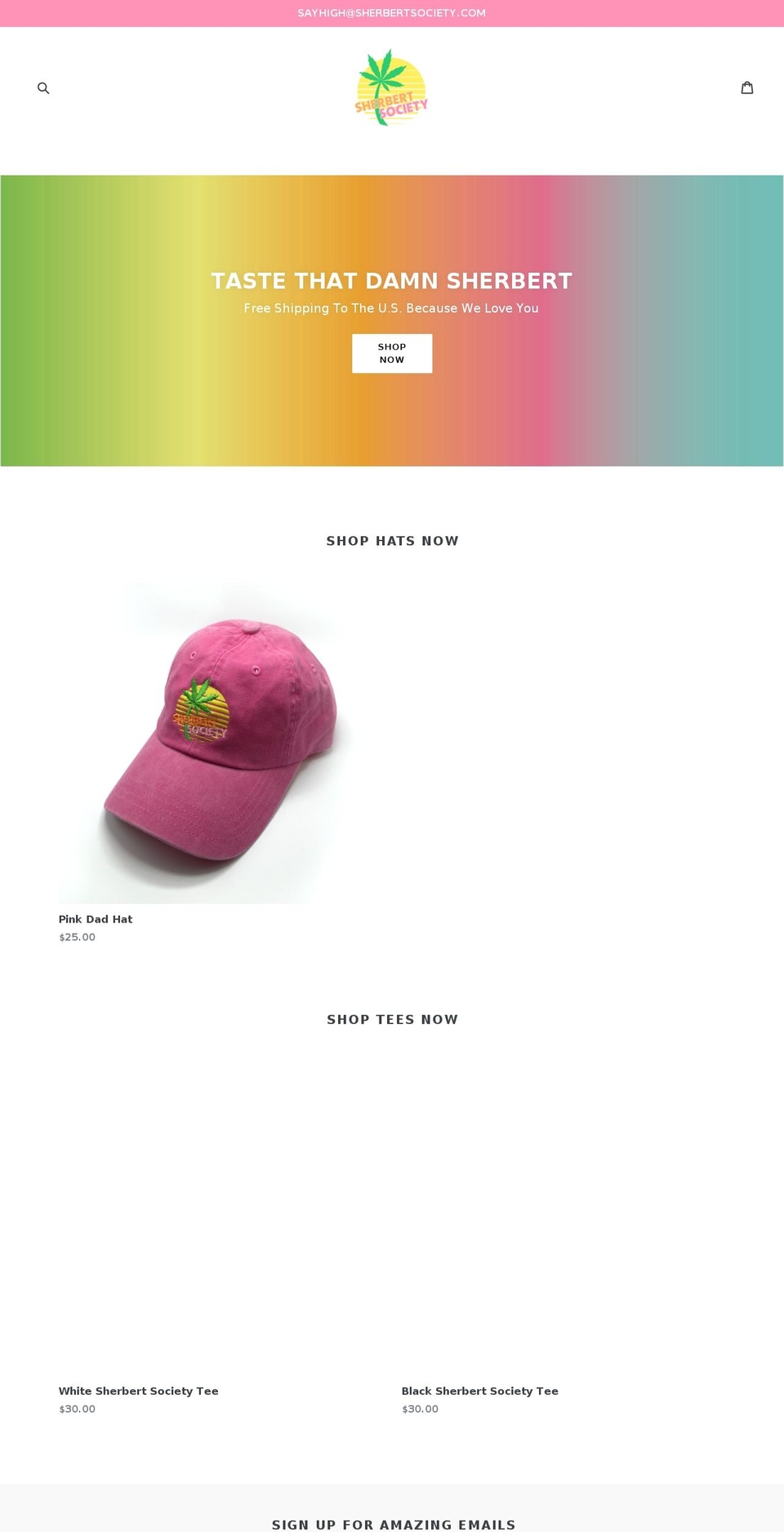 sherbertsociety.com — Shopify storefront screenshot