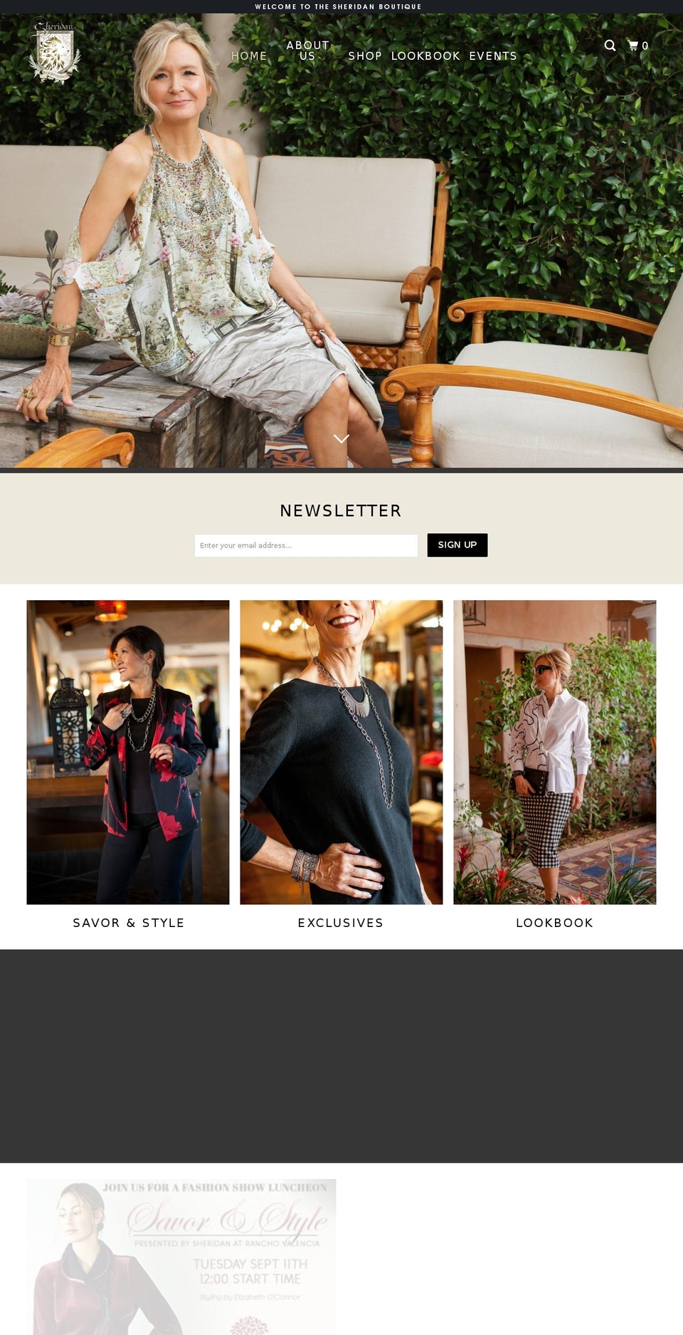 sheridanboutique.com — Shopify storefront screenshot