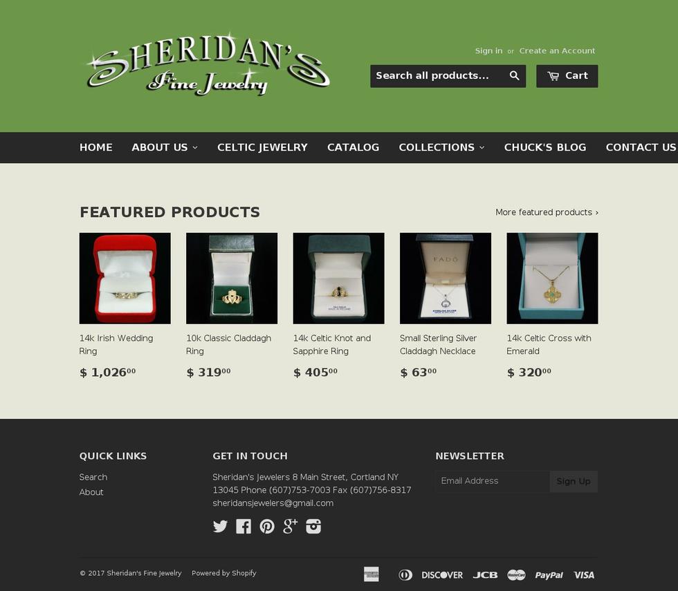 sheridansjewelers.com shopify website screenshot