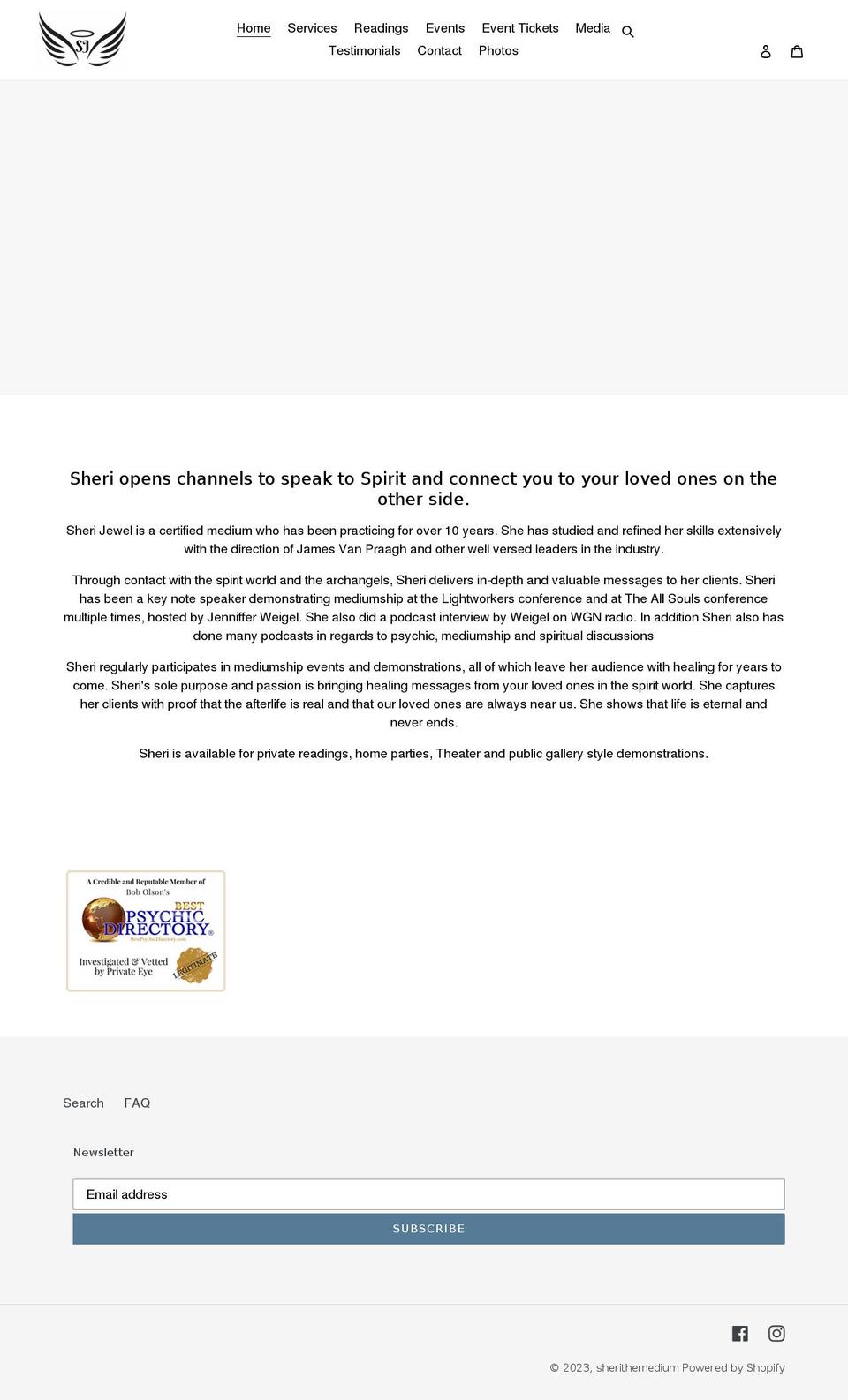 sherithemedium.com shopify website screenshot