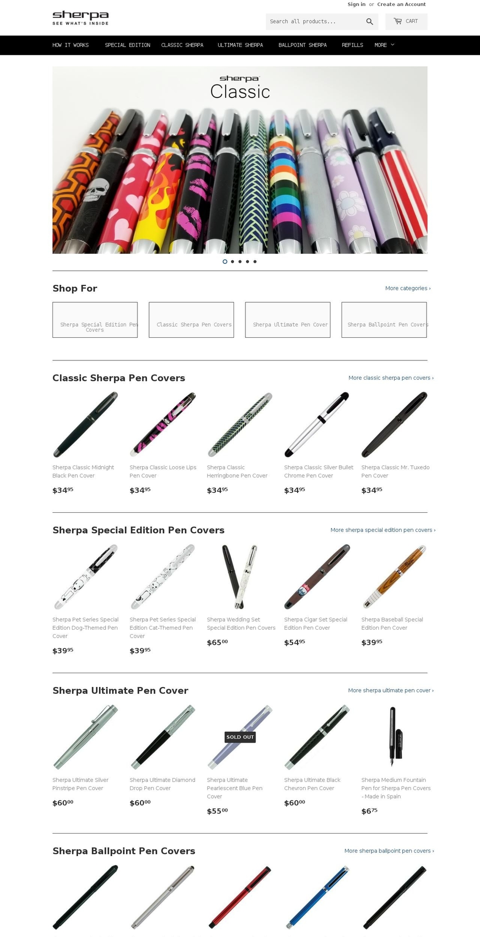 sherpapencovers.com shopify website screenshot