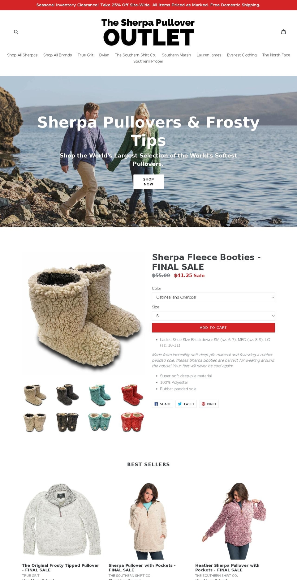 sherpapullovers.com shopify website screenshot