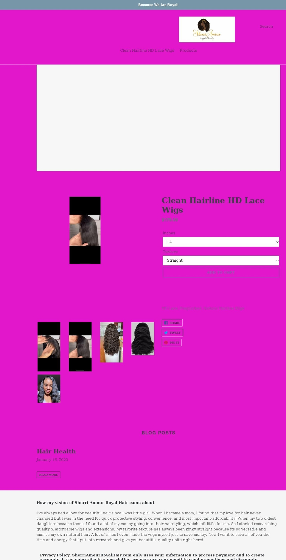 sherriamourroyalhair.com shopify website screenshot