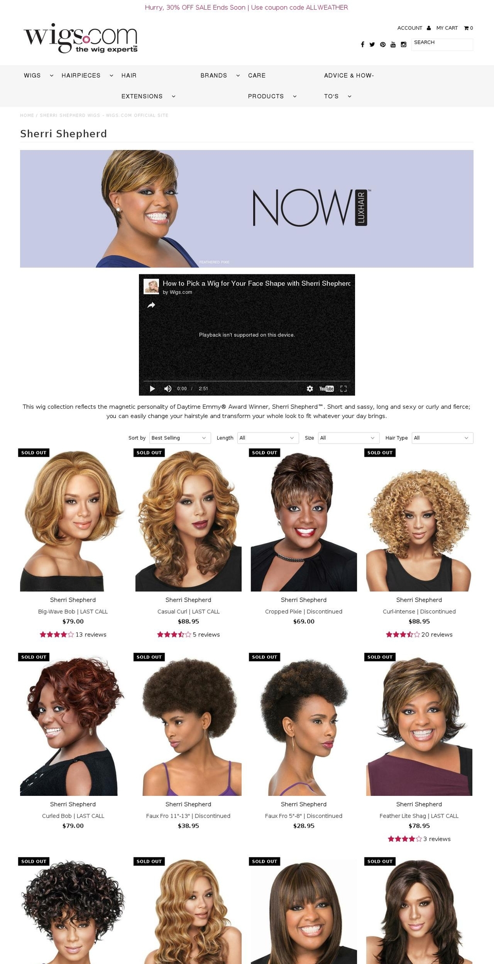 sherriwigs.com shopify website screenshot