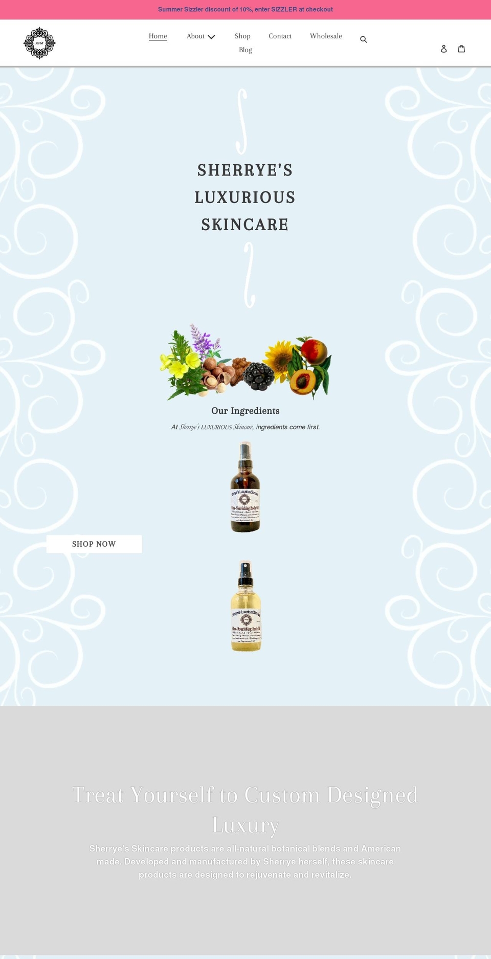 sherryesluxuriousskincare.com shopify website screenshot