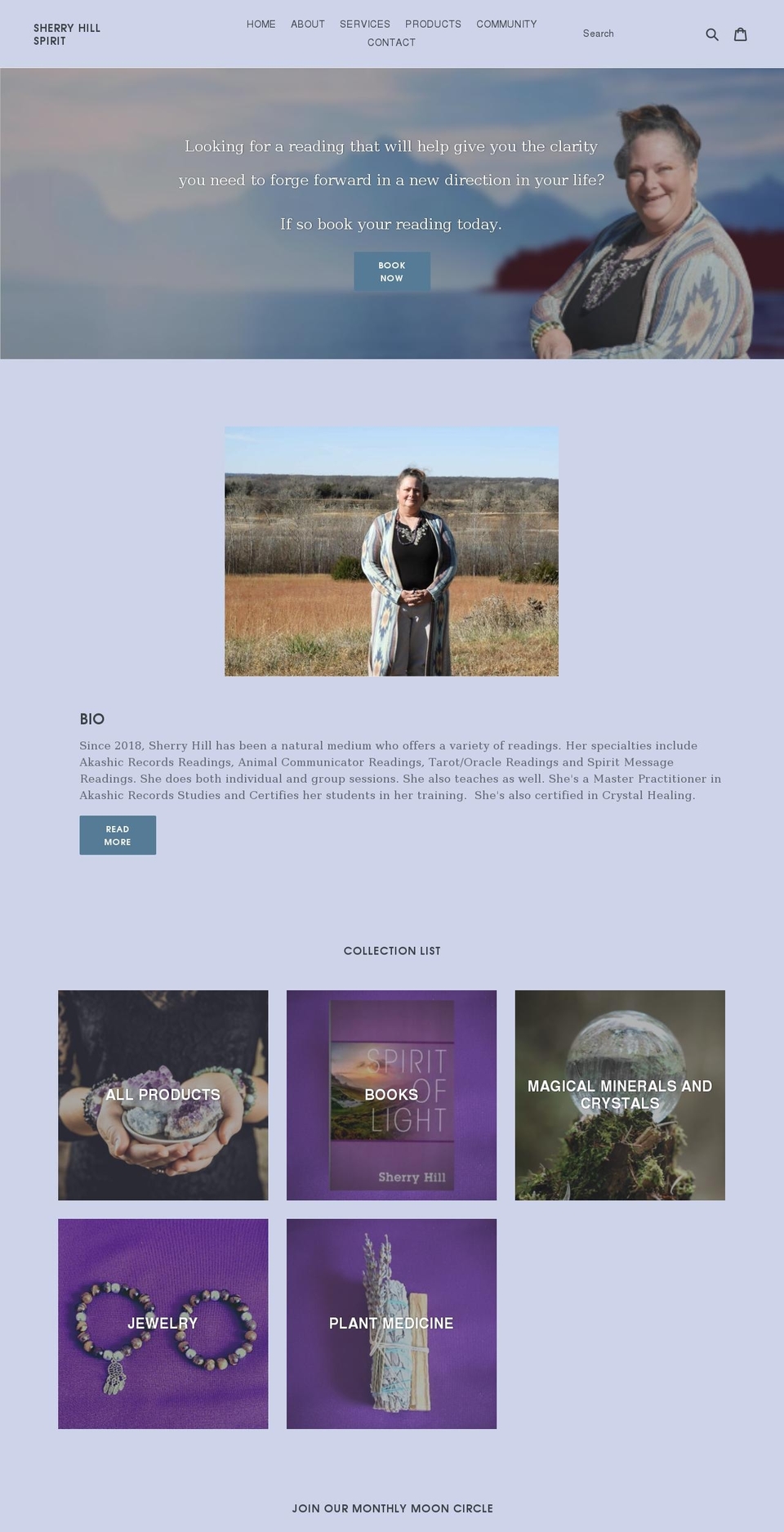 sherryhillspirit.com shopify website screenshot