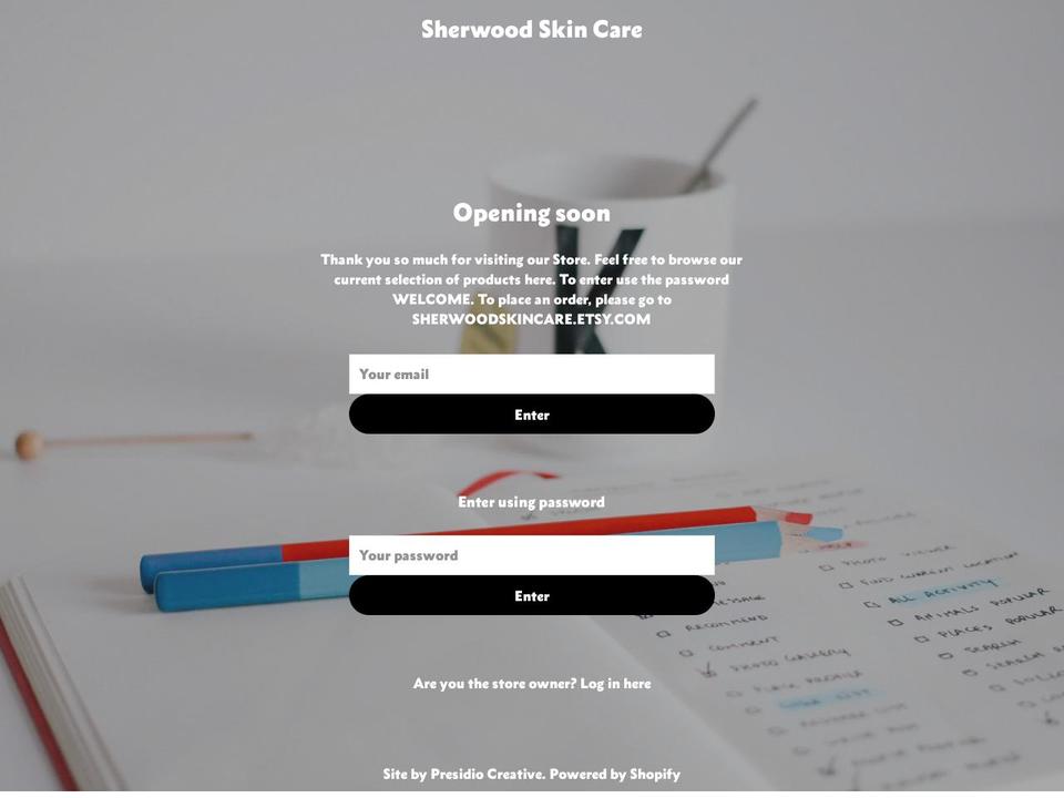 sherwoodskincare.com shopify website screenshot