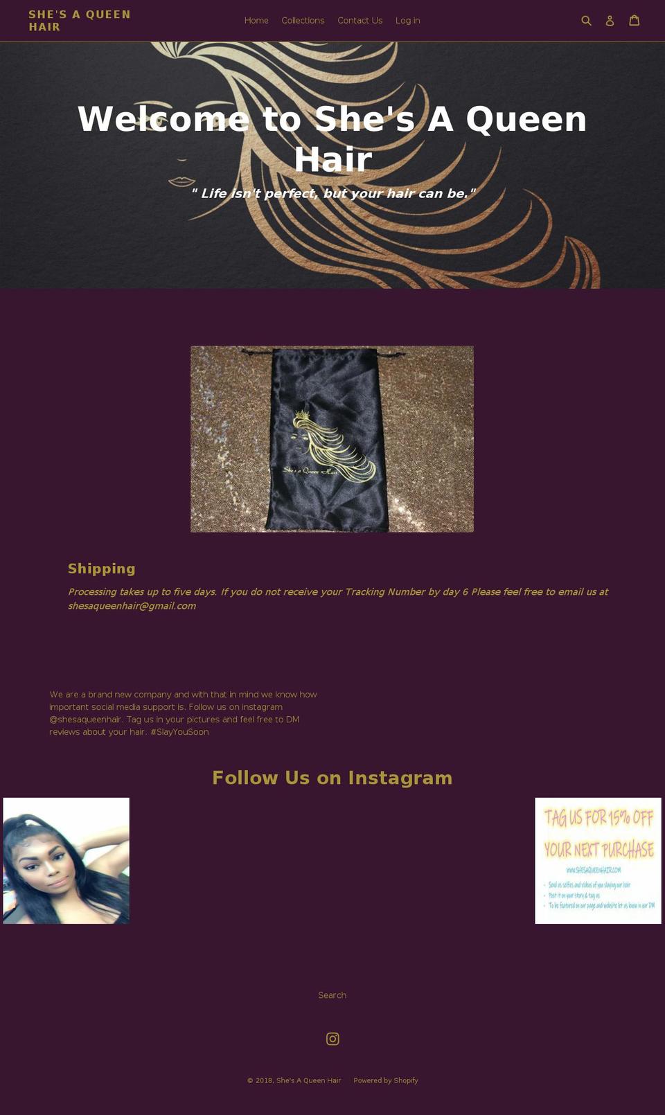 shesaqueenhair.com shopify website screenshot