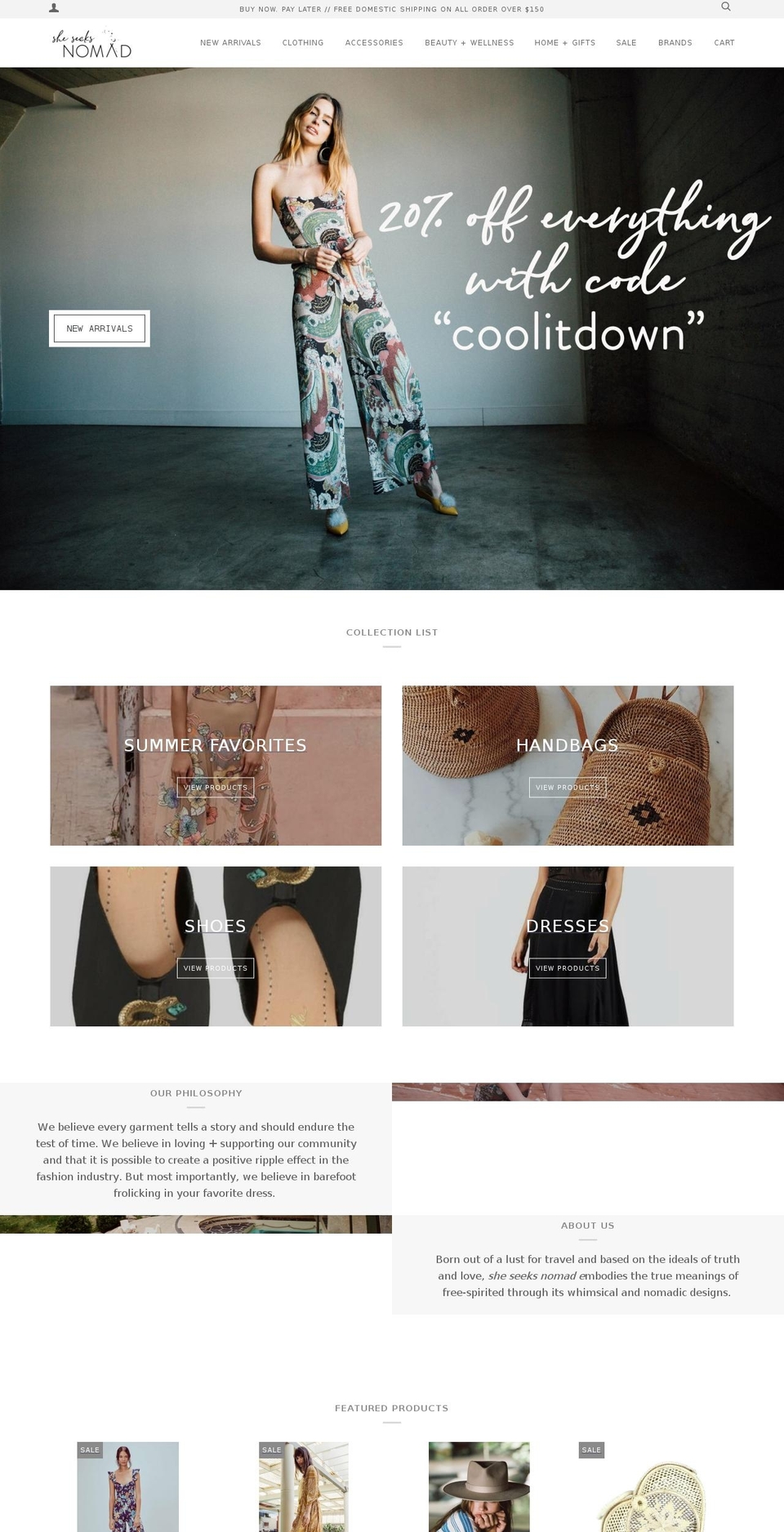 sheseeksnomad.com — Shopify storefront screenshot