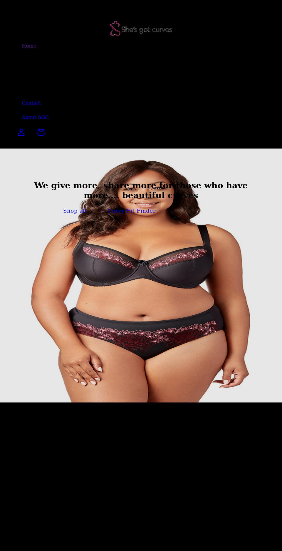 shesgotcurves.com shopify website screenshot