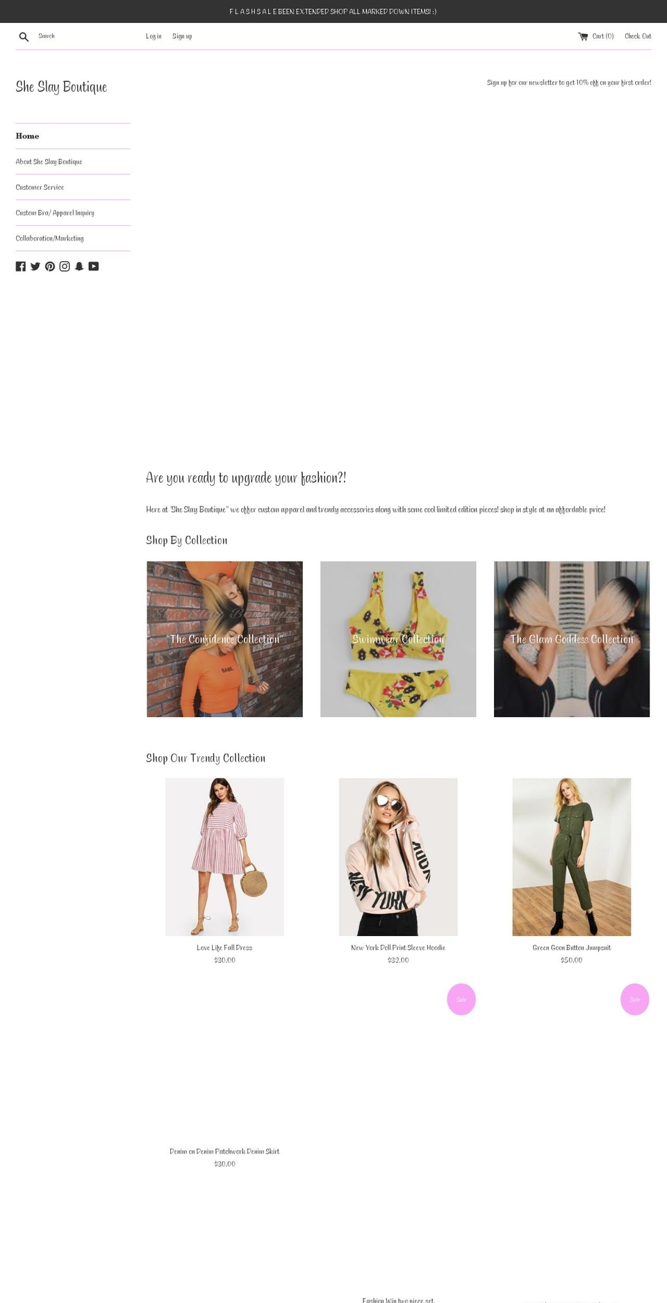 sheslayboutique.net shopify website screenshot