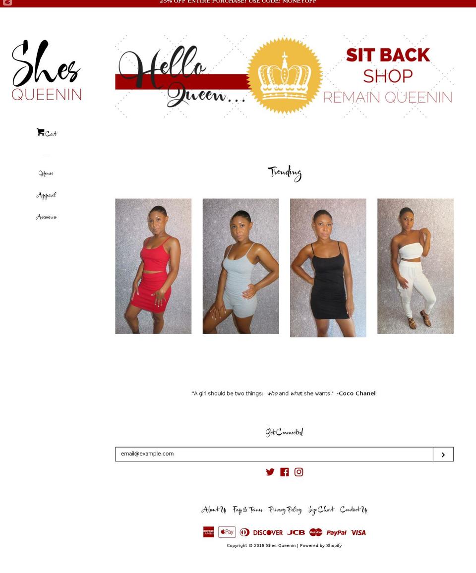 shesqueenin.com — Shopify storefront screenshot