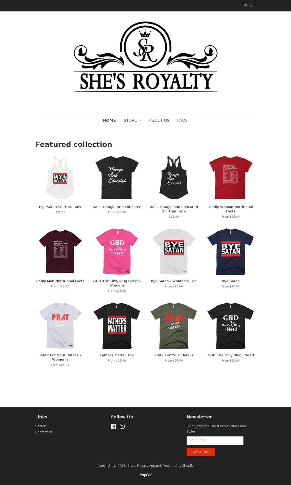 shesroyalty.com shopify website screenshot