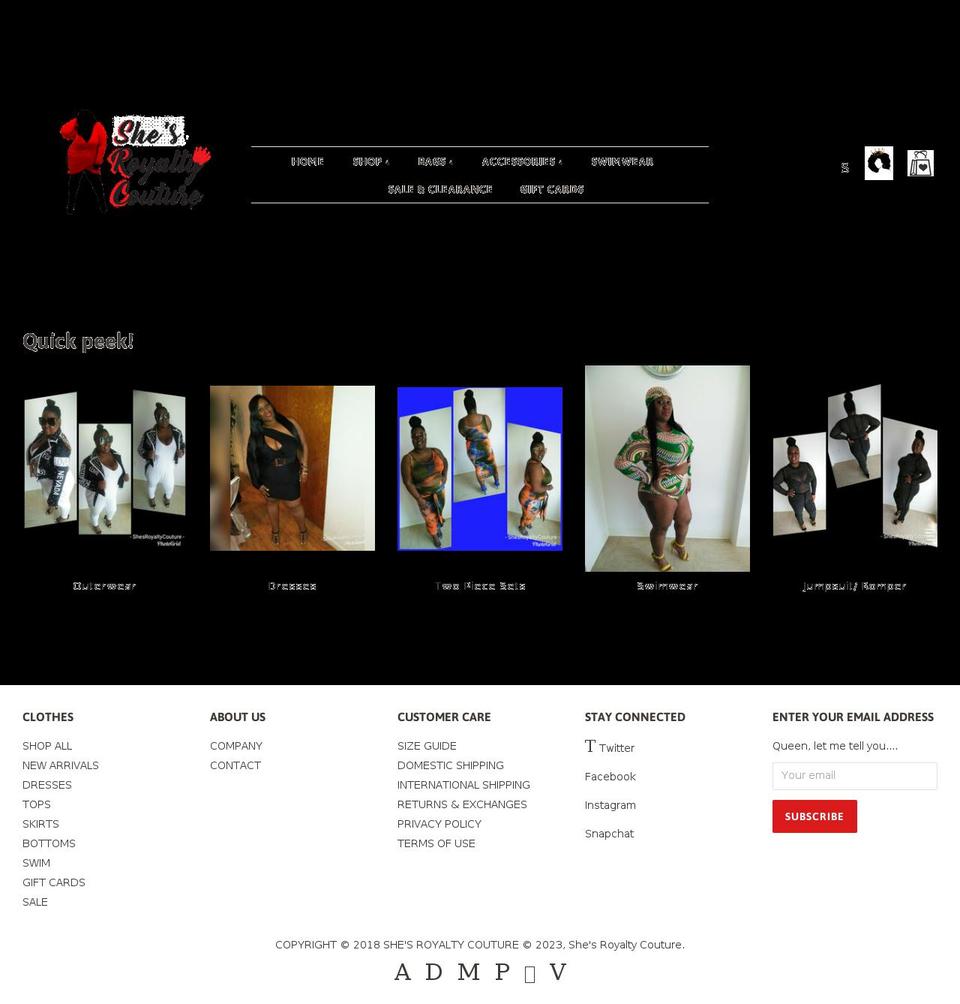 shesroyaltycouture.com — Shopify storefront screenshot