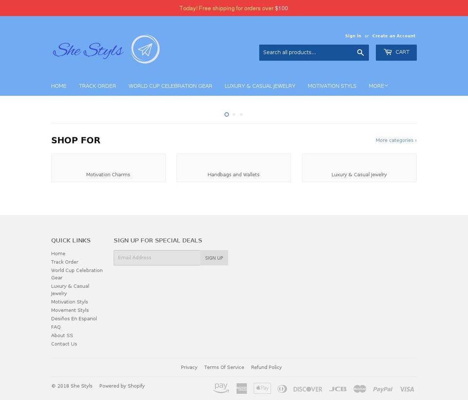 shestyls.com shopify website screenshot
