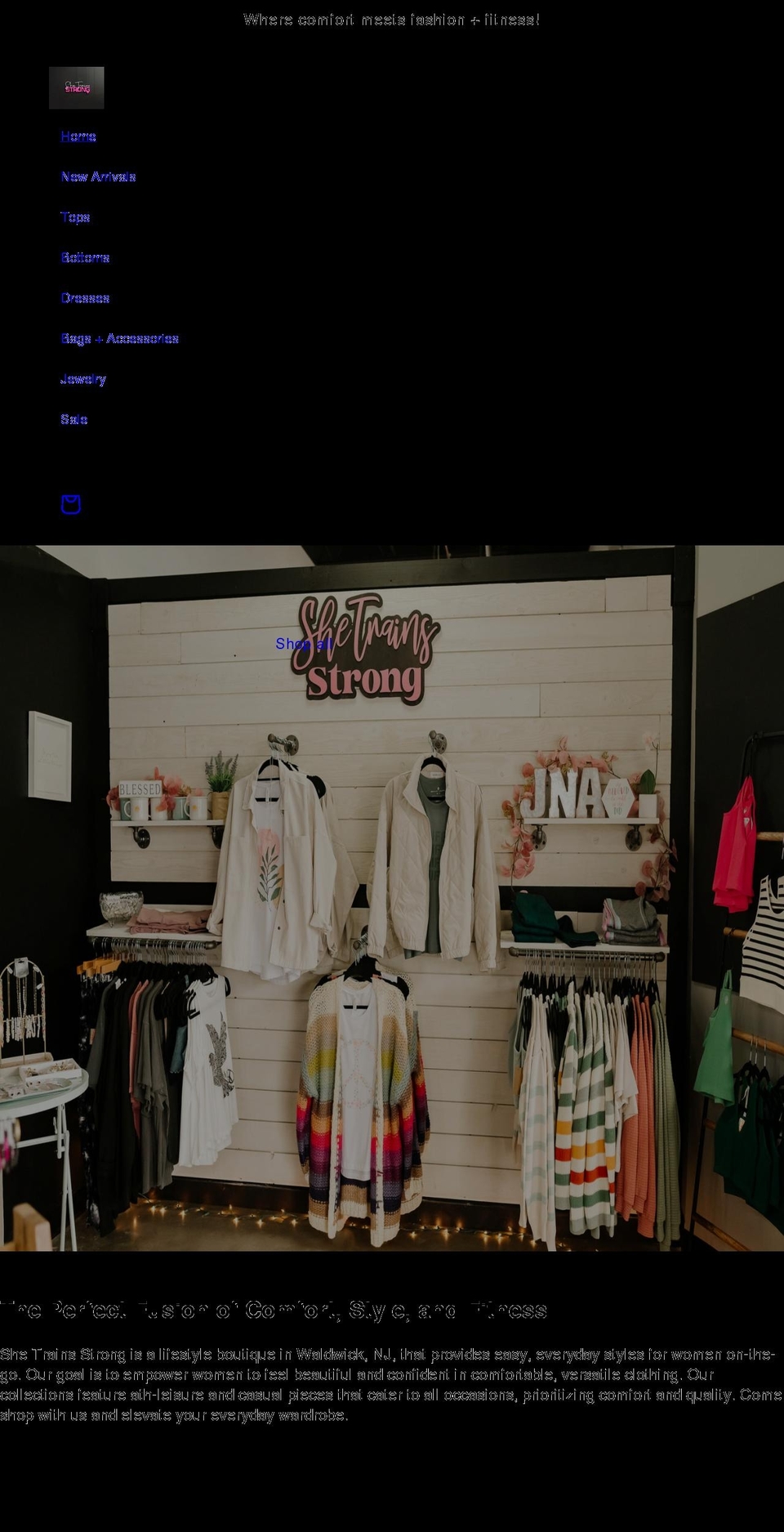 shetrainsstrong.com shopify website screenshot