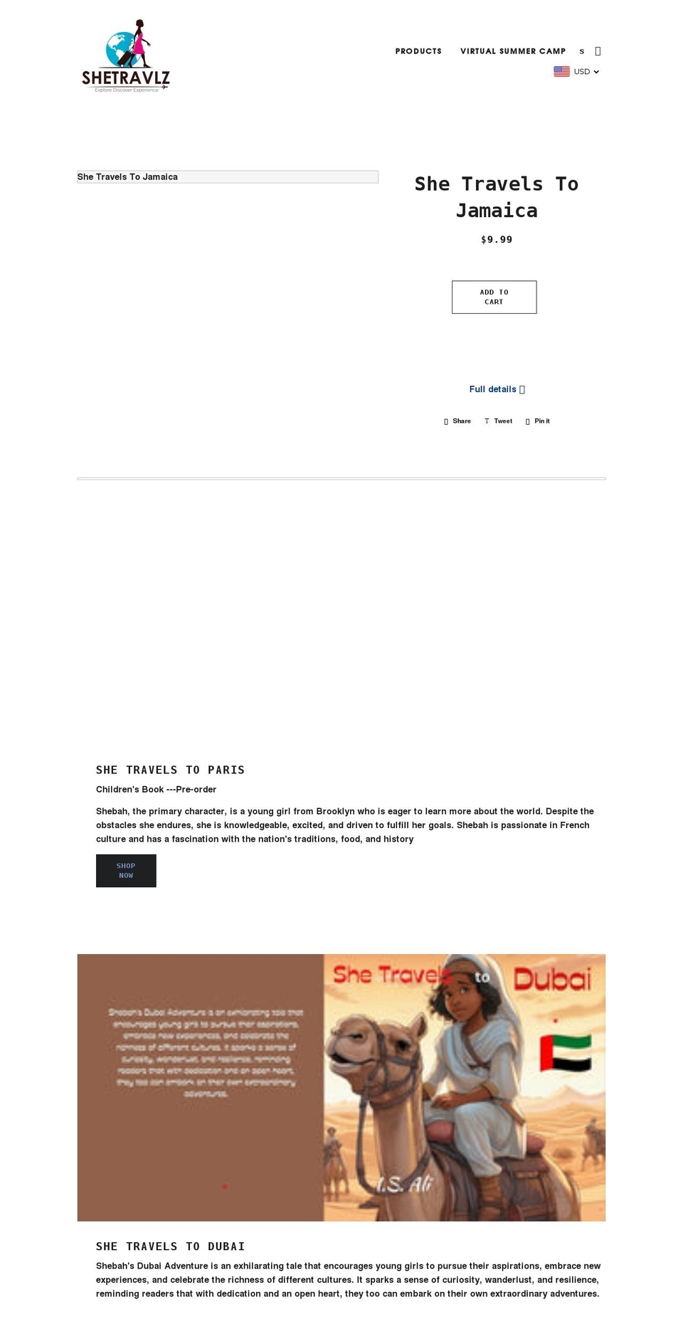 shetravlzstore.com shopify website screenshot