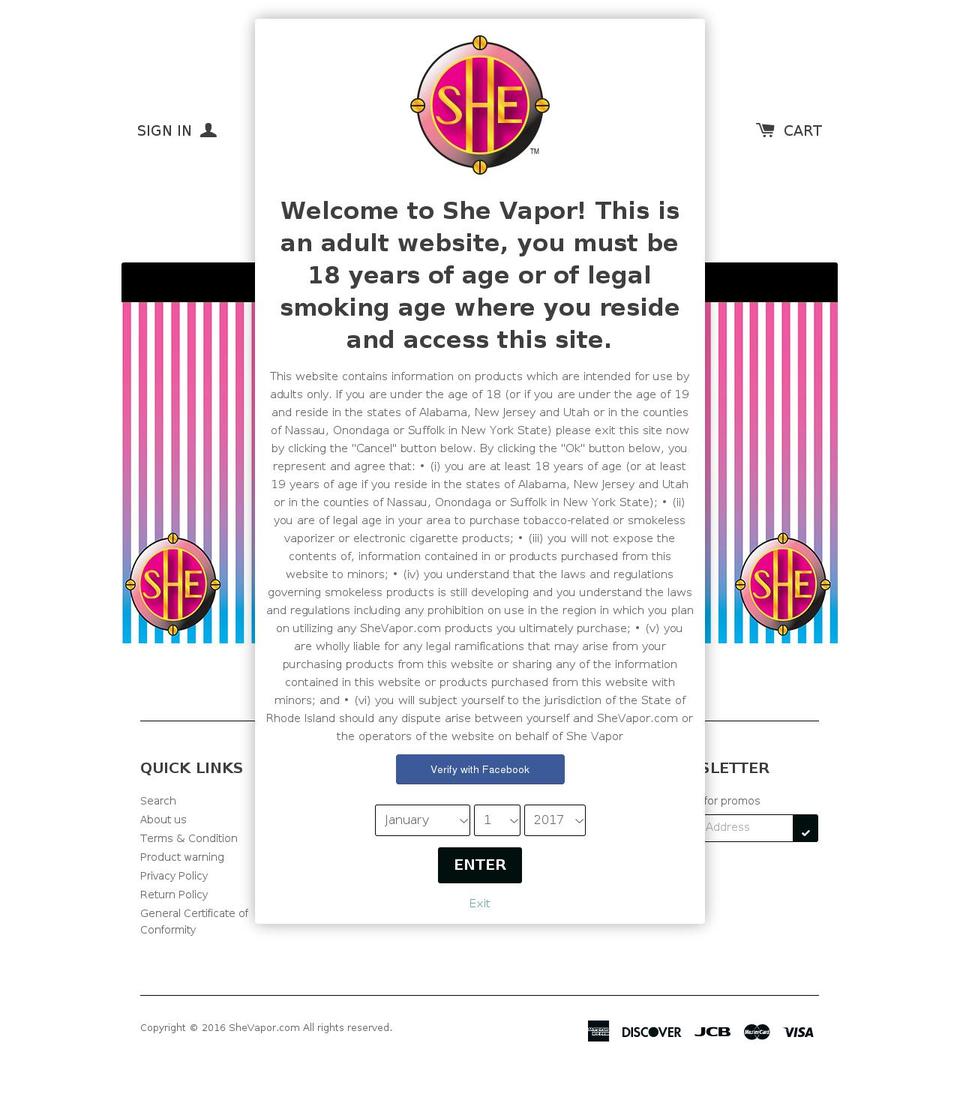 shevapor.com shopify website screenshot