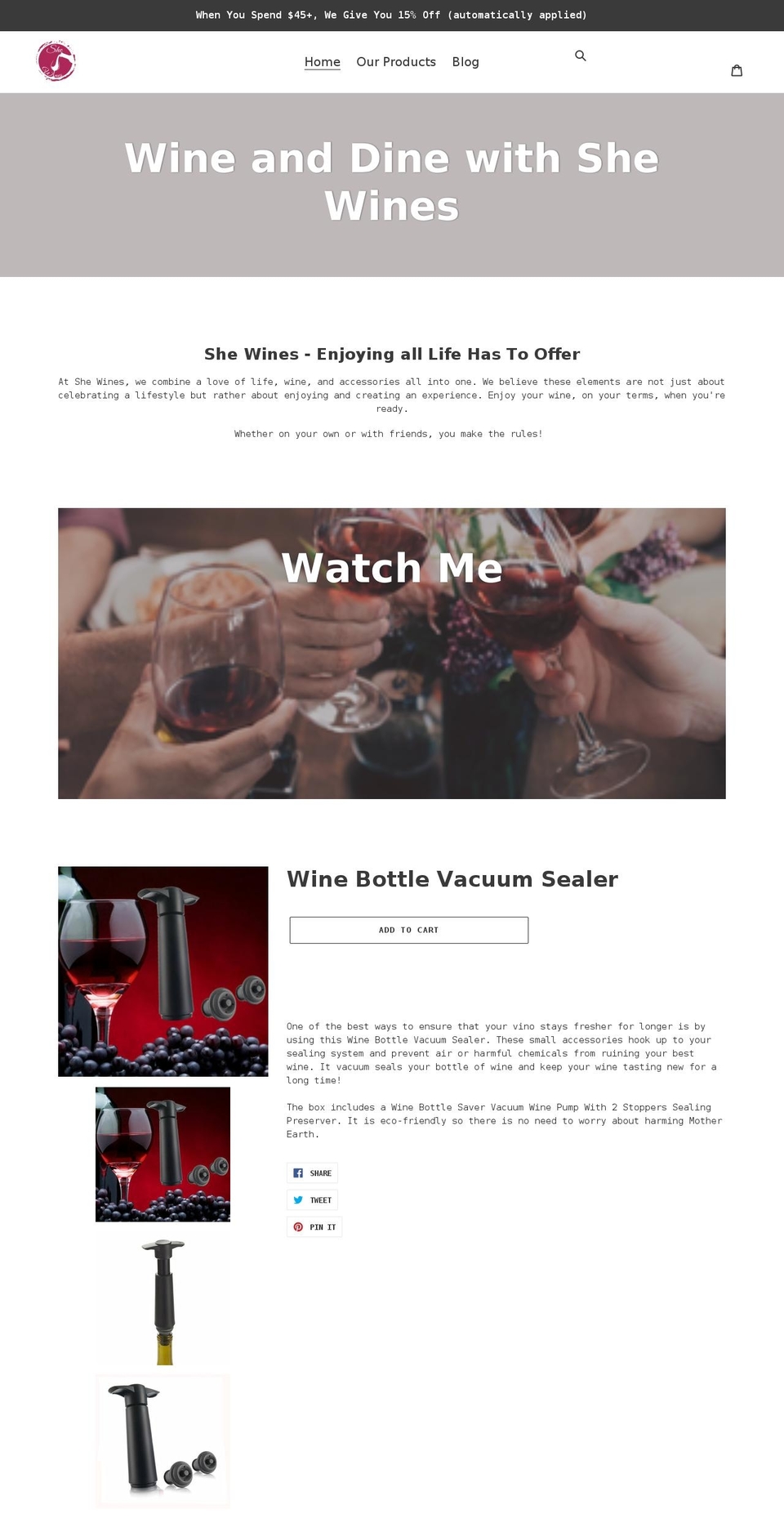 shewines.net shopify website screenshot