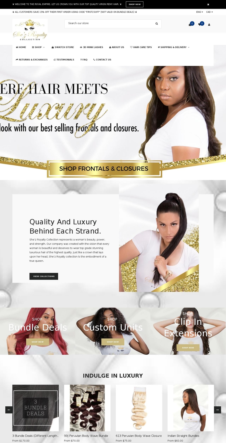 shezroyaltycollection.com shopify website screenshot