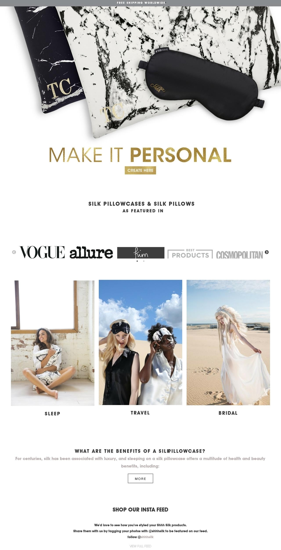 shhhsilk.com shopify website screenshot