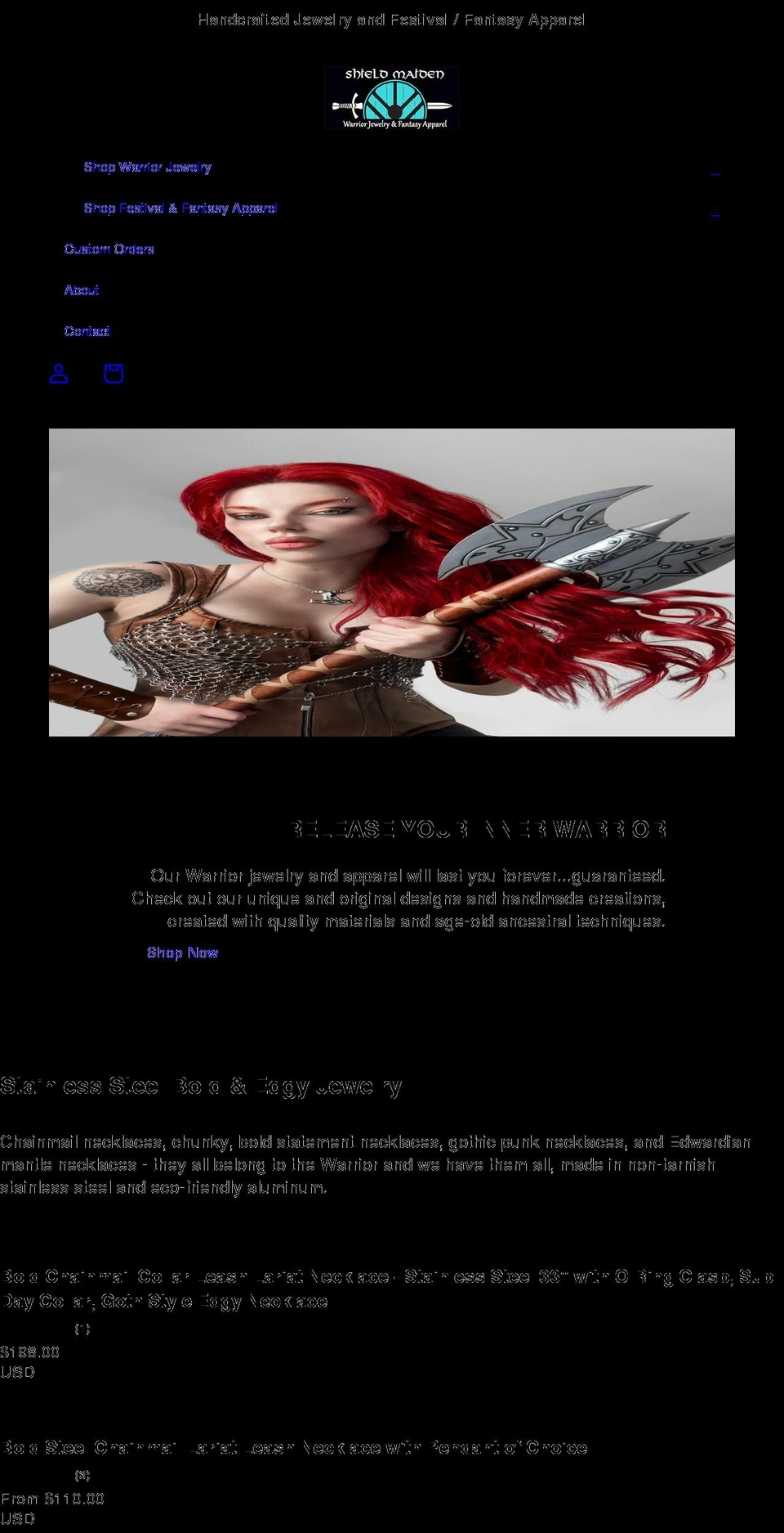 shieldmaidenjewelry.com shopify website screenshot