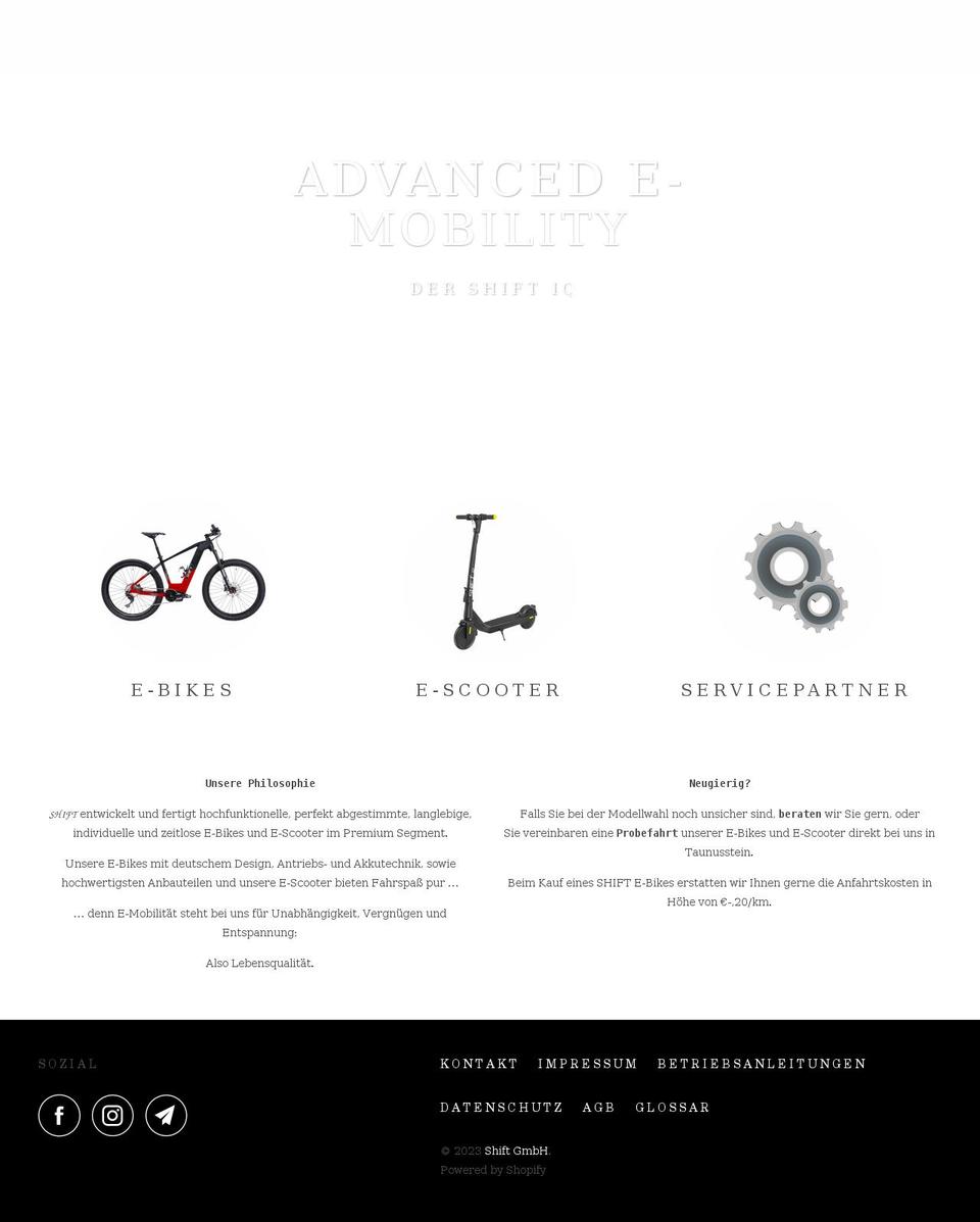 shiftbike.de shopify website screenshot