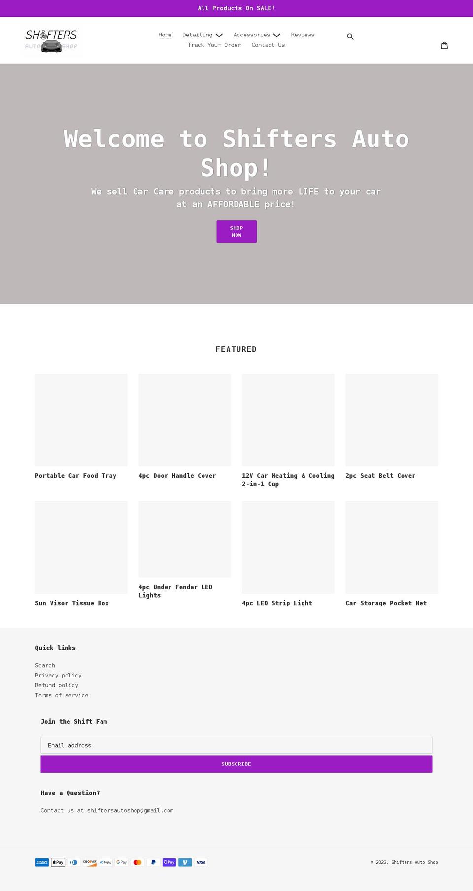 shiftersautoshop.com shopify website screenshot