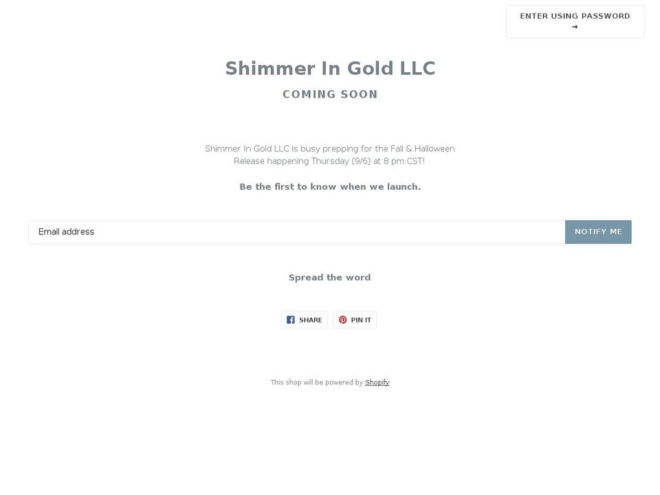 shimmeringold.com shopify website screenshot
