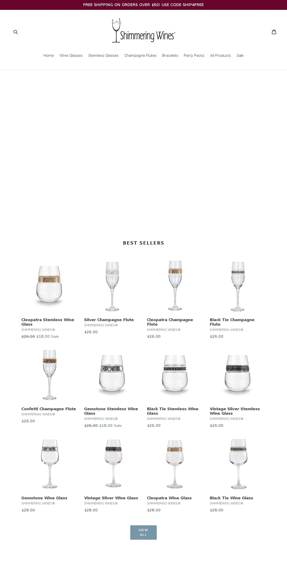 shimmeringwines.com — Shopify storefront screenshot