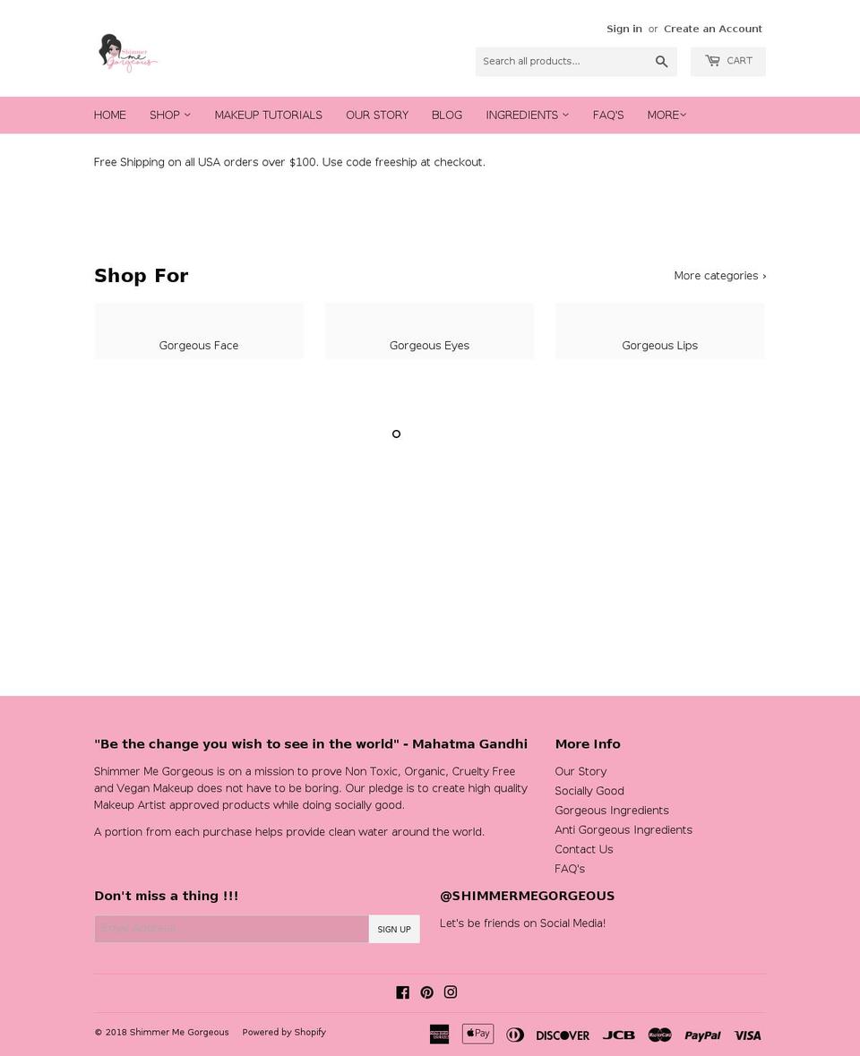 shimmermegorgeous.com — Shopify storefront screenshot