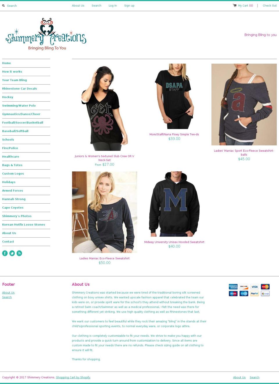shimmerycreations.com shopify website screenshot