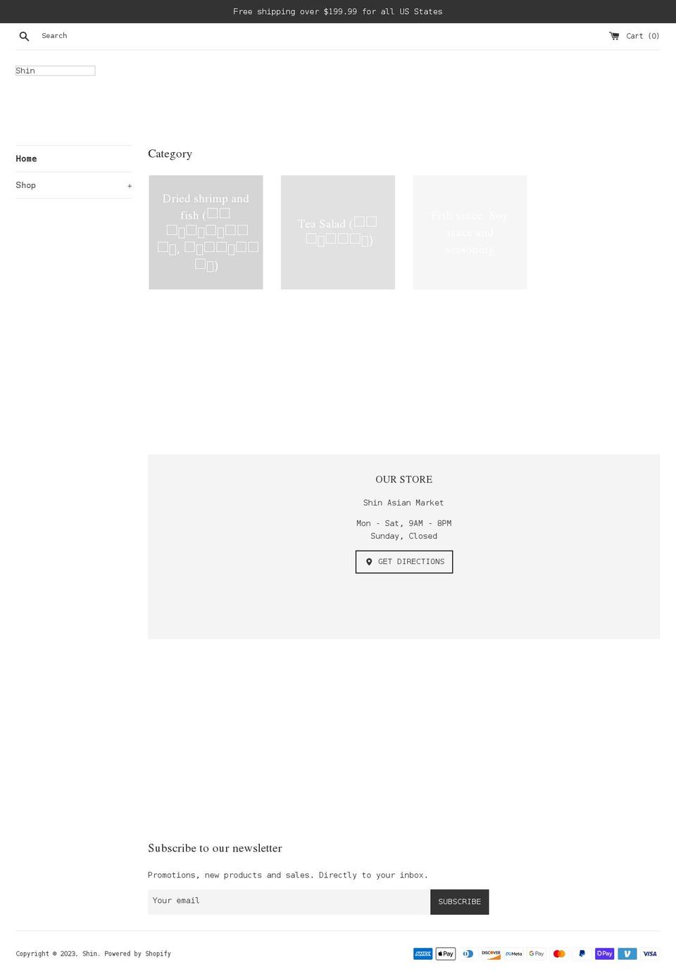 shinasianmarket.com shopify website screenshot