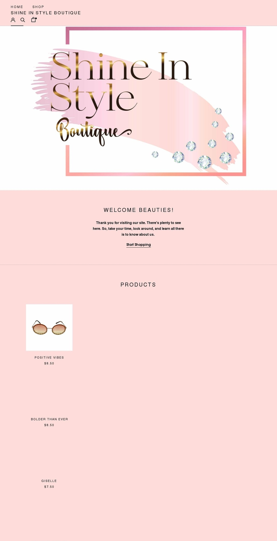 shineinstyleboutique.com shopify website screenshot