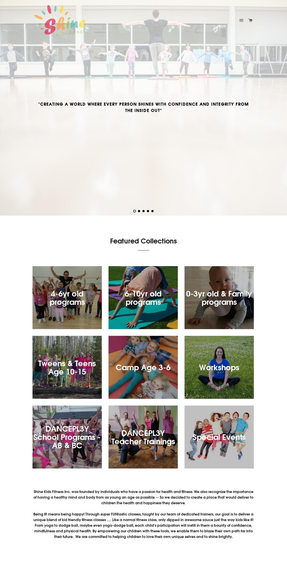 shinekidsfitness.com shopify website screenshot
