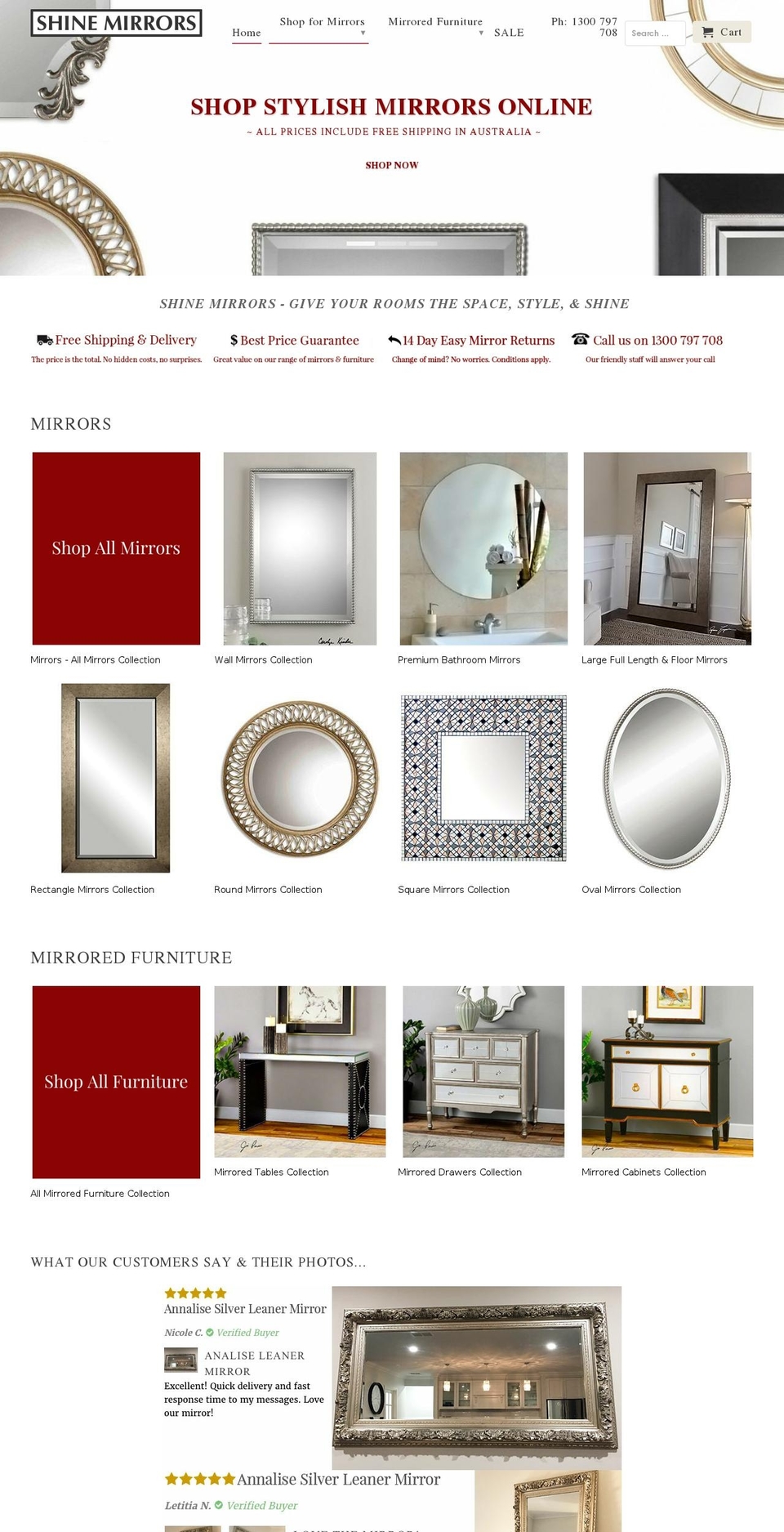 shinemirrors.com shopify website screenshot