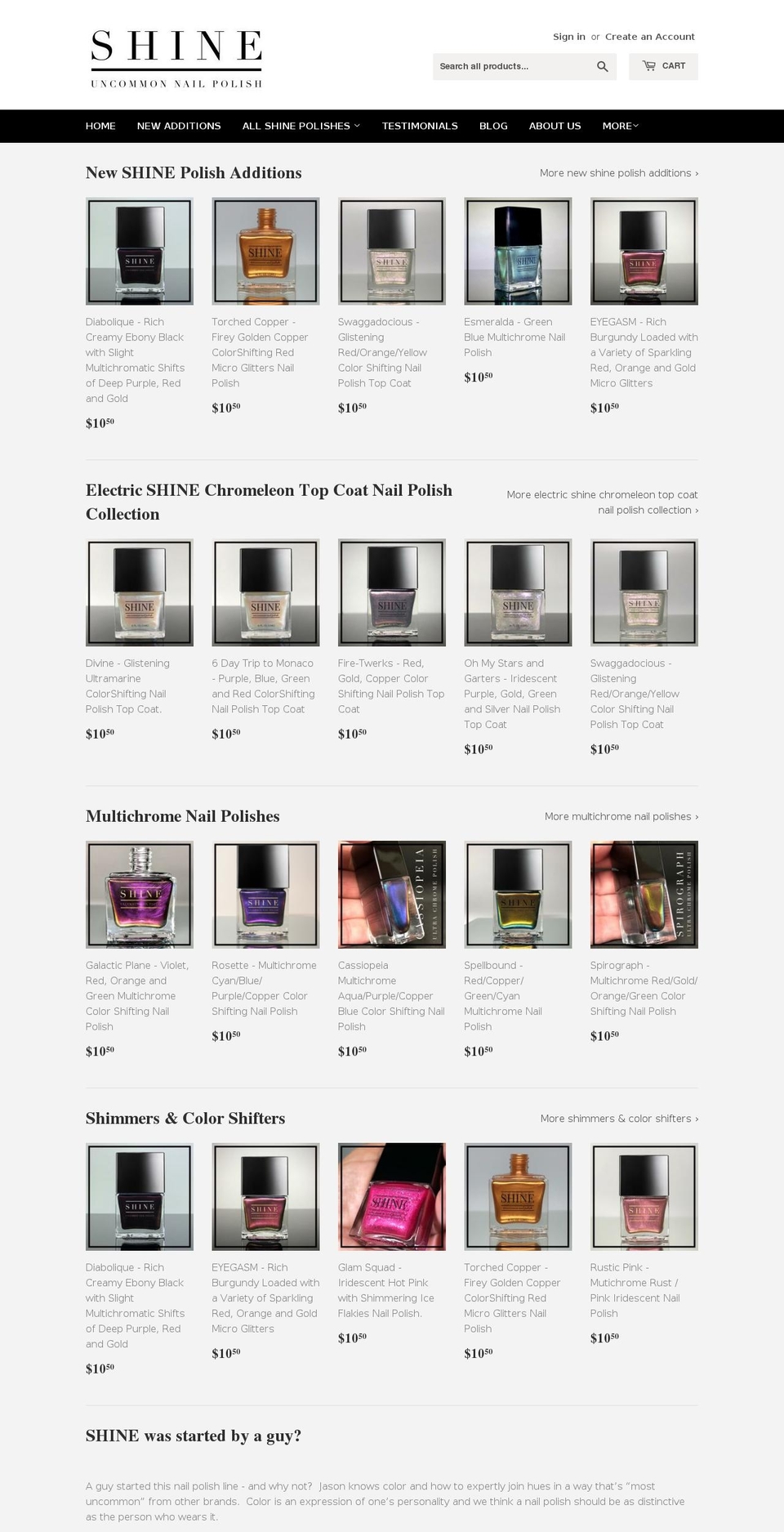 shinenailpolish.com — Shopify storefront screenshot